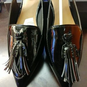 Tahari Black Patent Slip On Slingback Shoes;